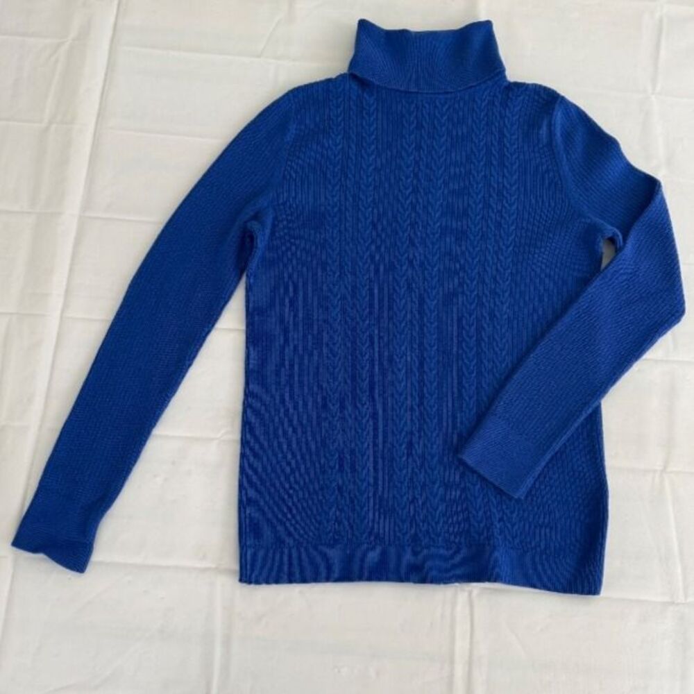 Talbots Cable Knit Turtleneck Sweater M Colbalt Blue Royal Ribbed